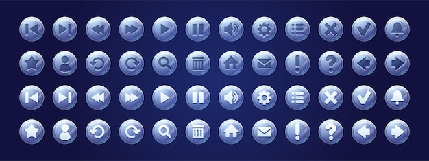 Free vector web buttons circle glass icons for game