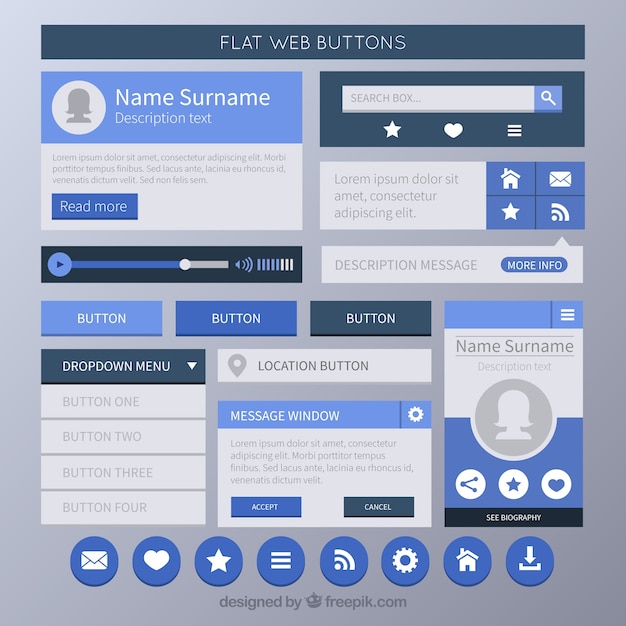 Pulsanti web impostata in stile piatta