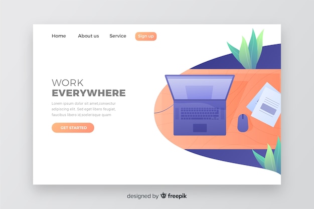 Web concept for business landing page with laptop