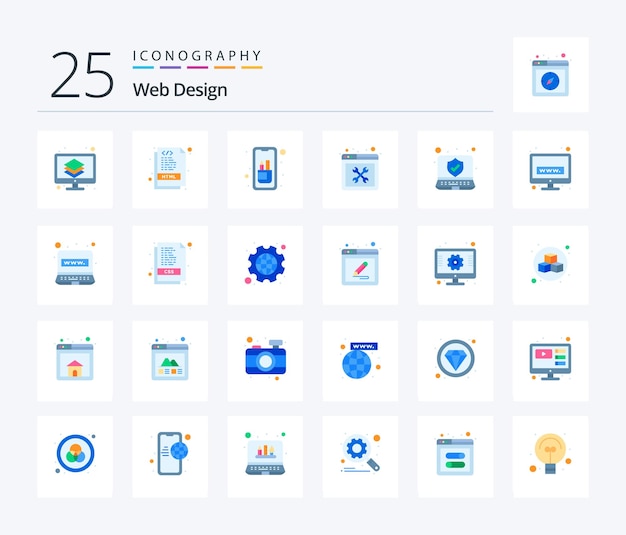 Free vector web design 25 flat color icon pack including setting tools document repair tablet