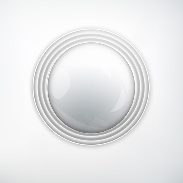 Web design element concept with glossy metal silver realistic round button on light  isolated