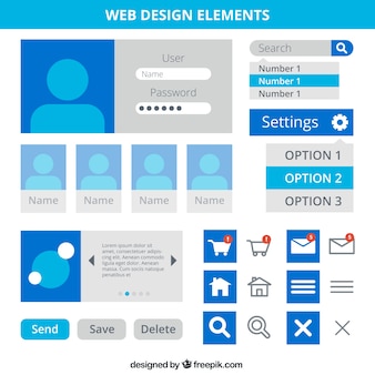 Web design elementi in colore blu