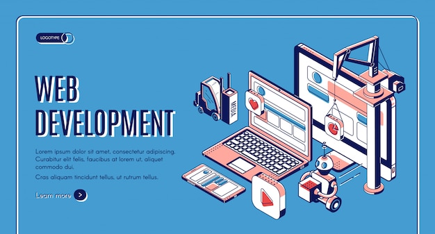 Free vector web development, website construction landing page