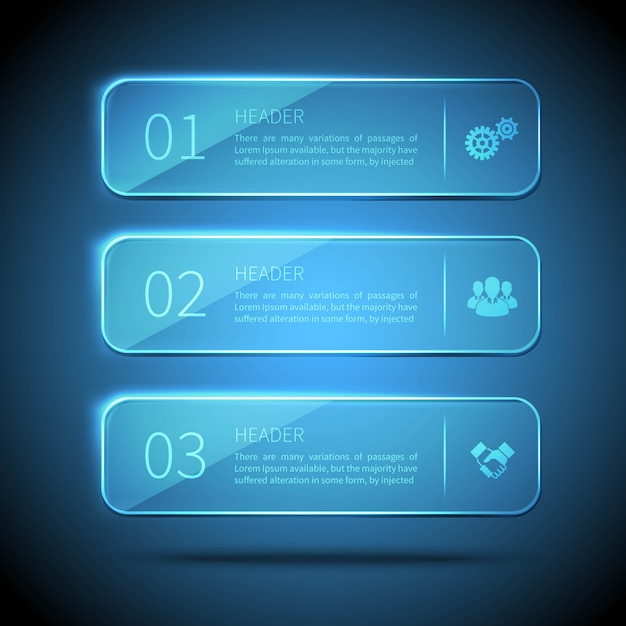 Web elements 3 glass plates for infographic on blue background