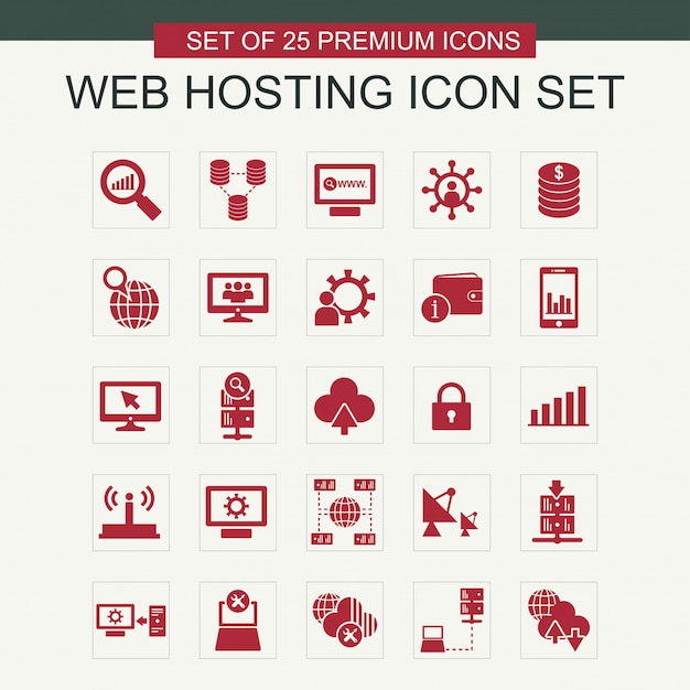 Free vector web hosting icons set vector