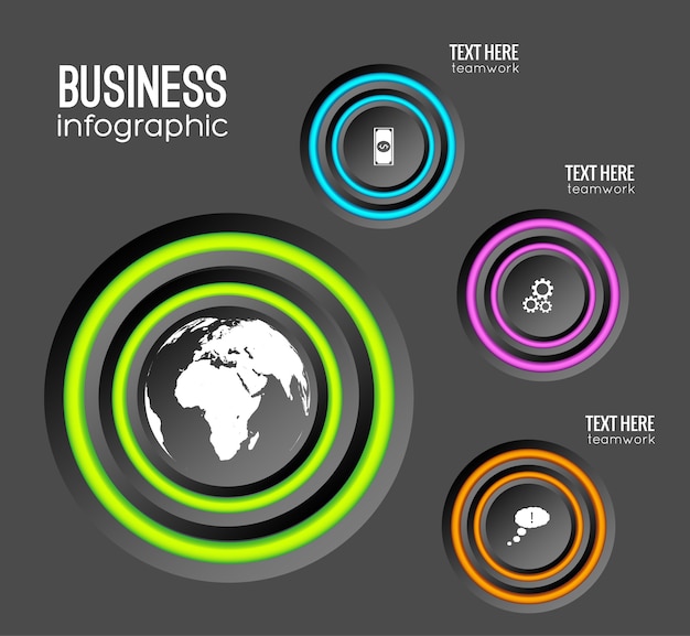 Vettore gratuito web infografica concetto di business con cerchi anelli colorati e icone