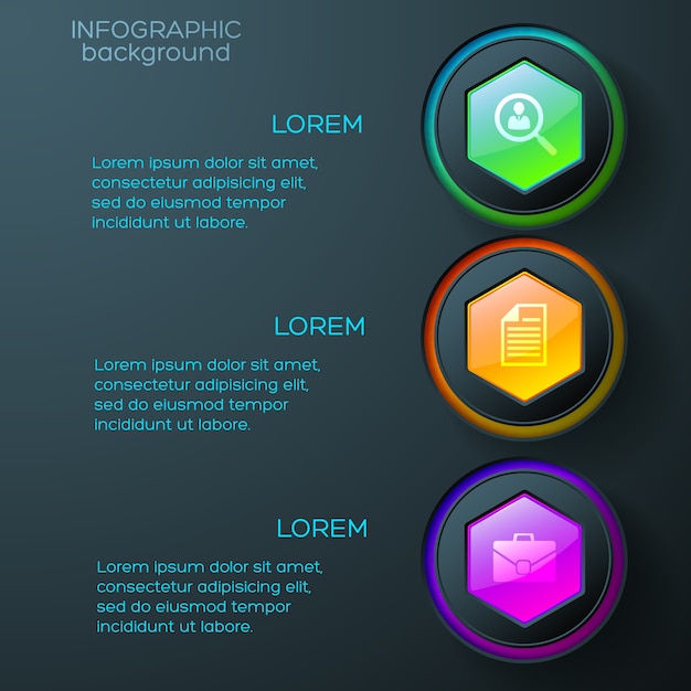ビジネスアイコンカラフルな光沢のある六角形とリングのwebインフォグラフィック