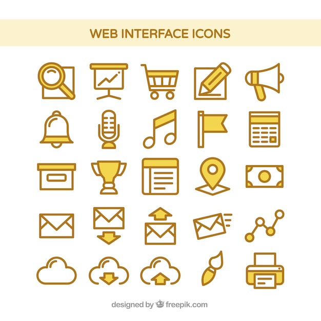 Vettore gratuito icone di interfaccia web in colore giallo