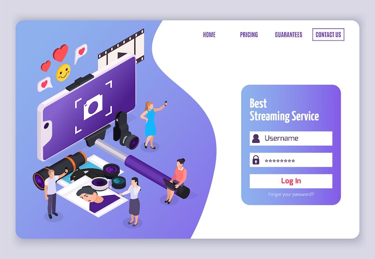Free Vector web login form with isometric people taking photos tools for mobile phone