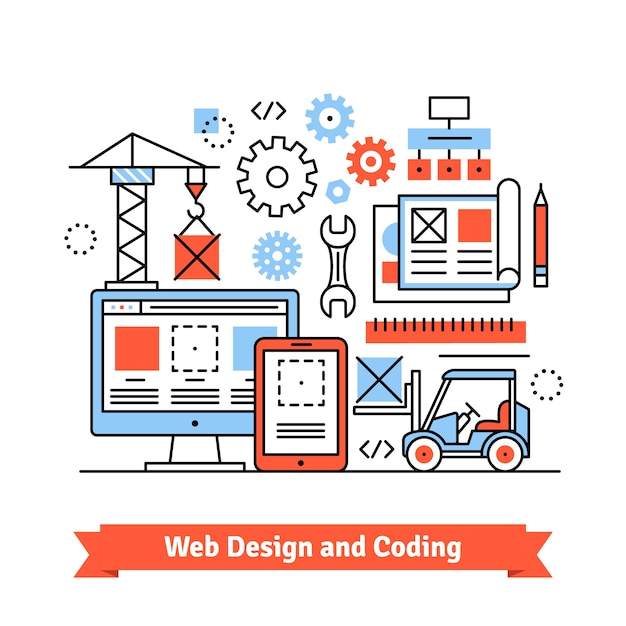 Web and mobile app designing, coding concept