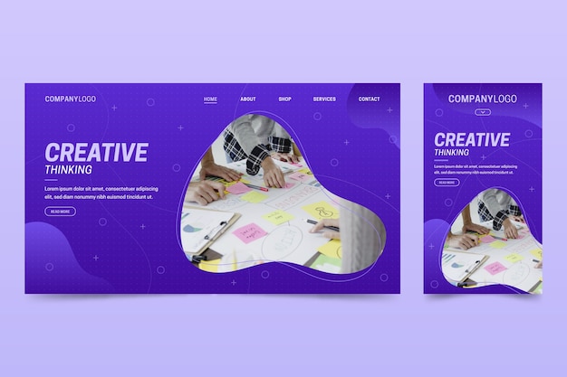 Web page template for laptops and phones about creativity