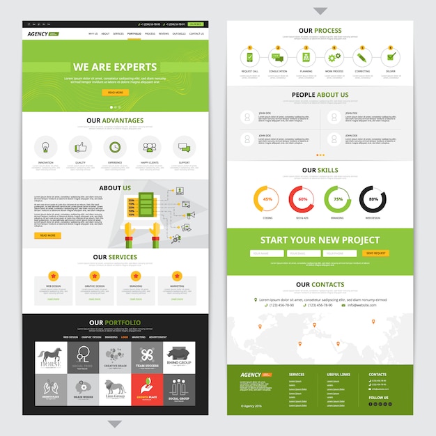 Web page vertical design set with new project symbols