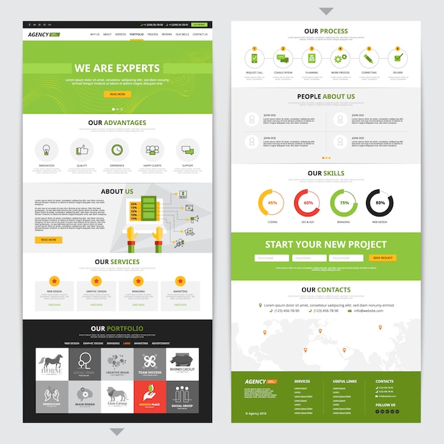 Web page vertical design set with new project symbols 