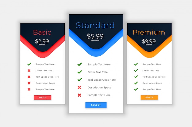 Free vector web plans and pricing template for comparision