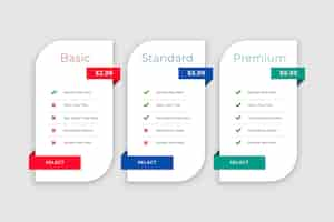 Free vector web pricing comparison boxes table template