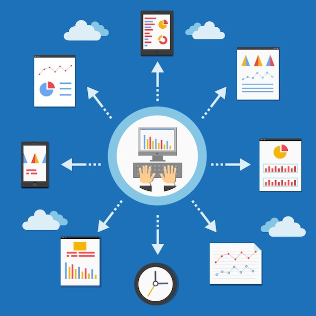 Vettore gratuito programmazione web e grafico analitico in illustrazione vettoriale stile piatto