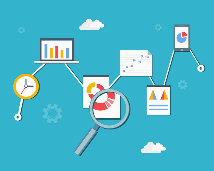 Free Vector web statistics and analytics infographics diagram vector illustration in flat style