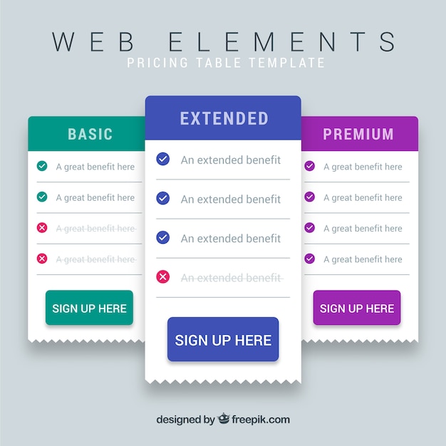 Free vector web tables template