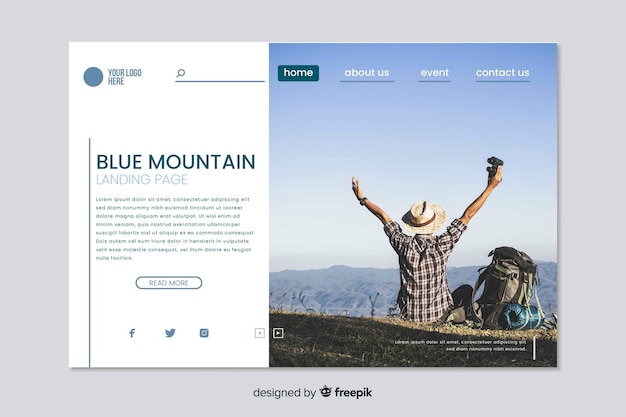 Free vector web template for travel landing page with photo