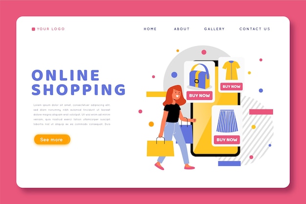 Vettore gratuito modello web con lo shopping online design