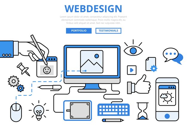 자인 웹 사이트 디자인 GUI 사용자 인터페이스 와이어 프레임 프로토 타입 프런트 엔드 개발 인터넷 개념 플랫 라인 아트 아이콘.