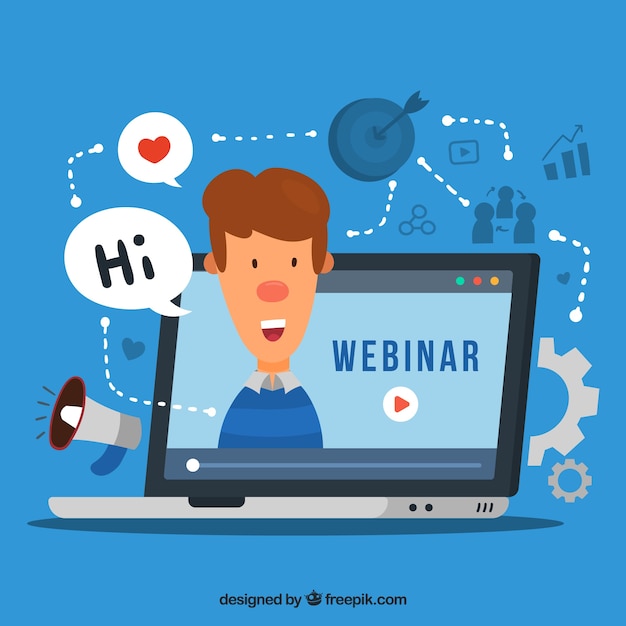 Webinar background with character in hand drawn style