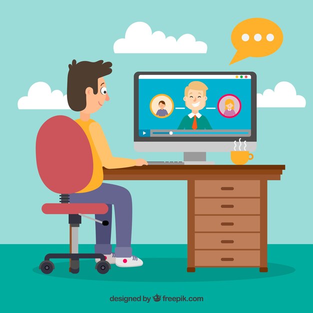 Free vector webinar concept with man on desk