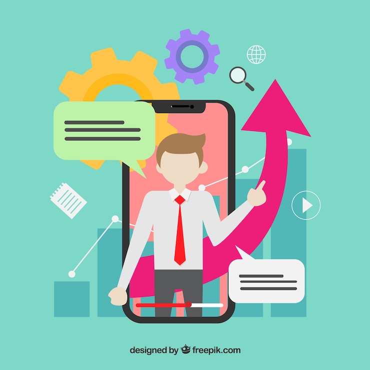 Free Vector webinar concept with man in smartphone