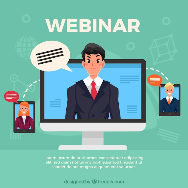 Free vector webinar design with computer