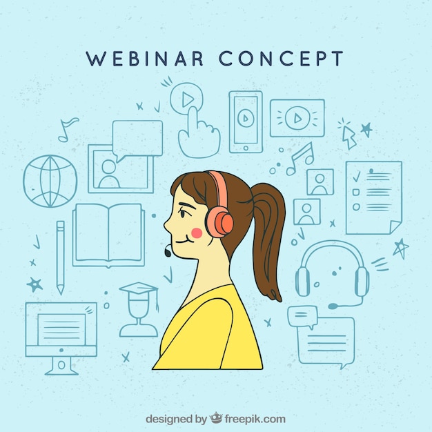 Free vector webinar design with woman and elements