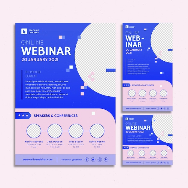 Free vector webinar flyer template pack with abstract shapes