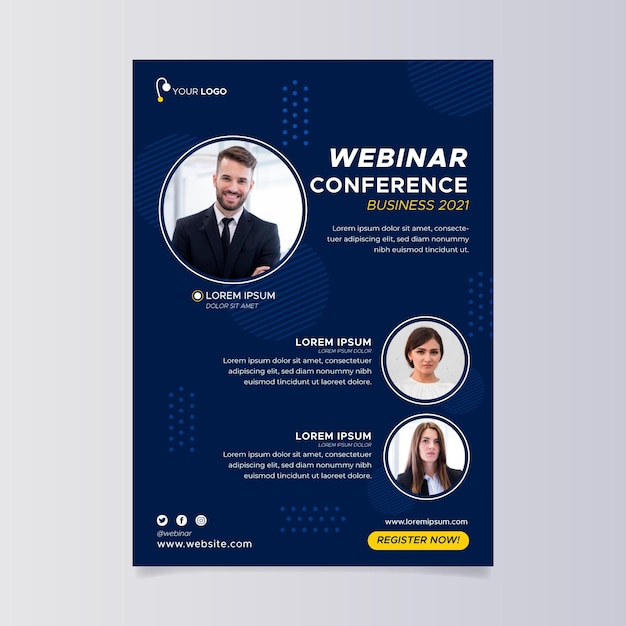 Free vector webinar flyer template with photo