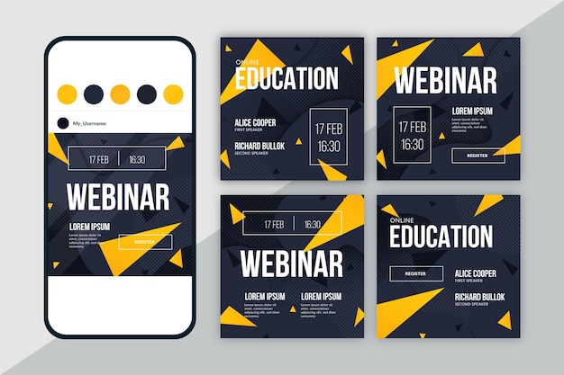 Vettore gratuito raccolta di post instagram webinar