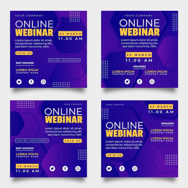 Free vector webinar instagram post collection