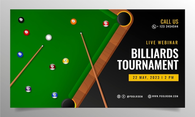 Vettore gratuito modello di webinar per club di biliardo e gioco di biliardo