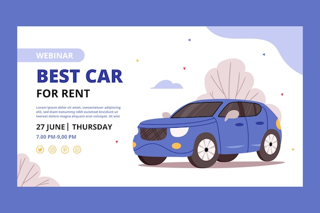 Free Vector webinar template for car rental company
