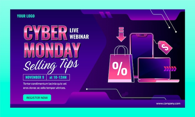 Vettore gratuito modello di webinar per la vendita del cyber monday