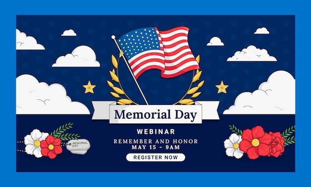 Vettore gratuito modello di webinar per la celebrazione del memorial day negli stati uniti