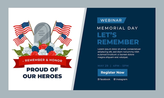 Free vector webinar template for usa memorial day celebration