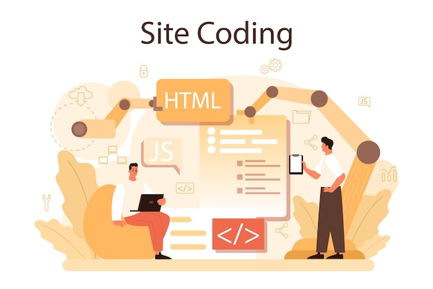 웹 사이트 개발 건물 및 개발 프로세스 웹 페이지 프로그래밍 및 코딩 디지털 전문가 격리 된 평면 그림