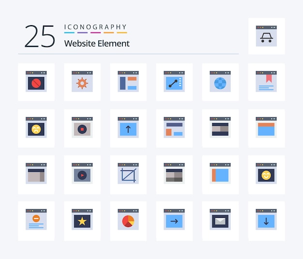 Free vector website element 25 flat color icon pack including page website website url globe