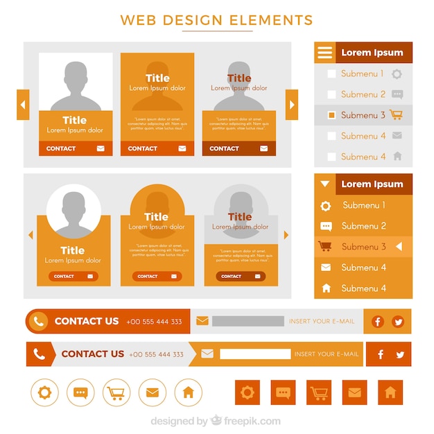 Vettore gratuito raccolta elemento sito web in colore arancione