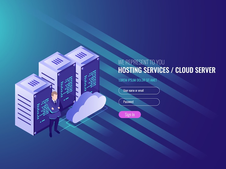 Free Vector website hosting isometric, cryptocurrency and blockchain concept.