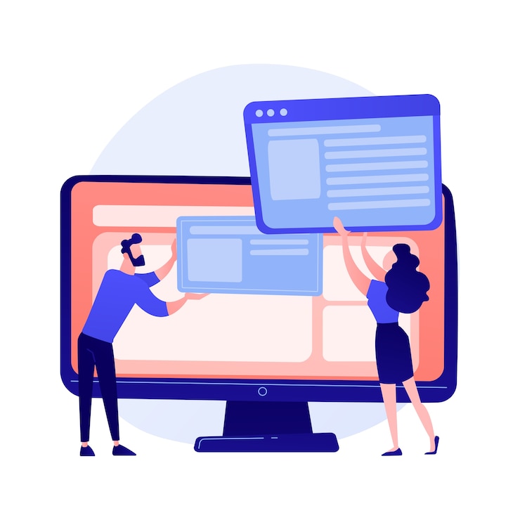 Free Vector website interface development planning. develops team flat characters working. ui, ux, content design. computer software creation and web development concept illustration