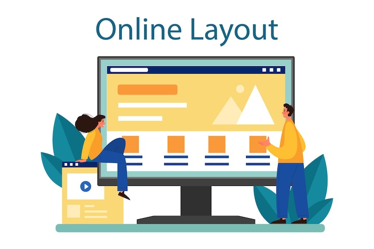 Free Vector website layout online service or platform web development mobile app design and optimization people building user interface template online layout flat vector illustration