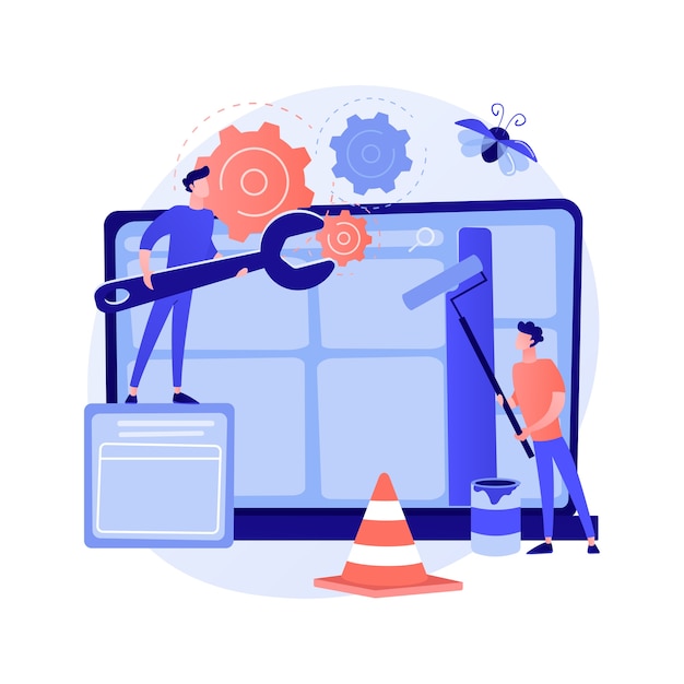 Website maintenance abstract concept vector illustration. website service, webpage seo maintenance, web design, corporate site professional support, security analysis, update abstract metaphor.