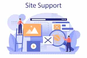 Free vector website technical support concept idea of web page diagnostic service providing web site with updated information flat vector illustration