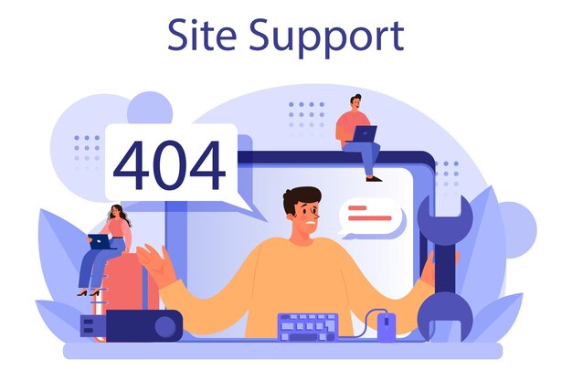 Website technical support concept Idea of web page diagnostic service Providing web site with updated information Flat vector illustration