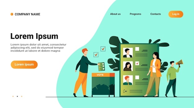 Modello di sito web, pagina di destinazione con illustrazione di campagna elettorale o referendaria