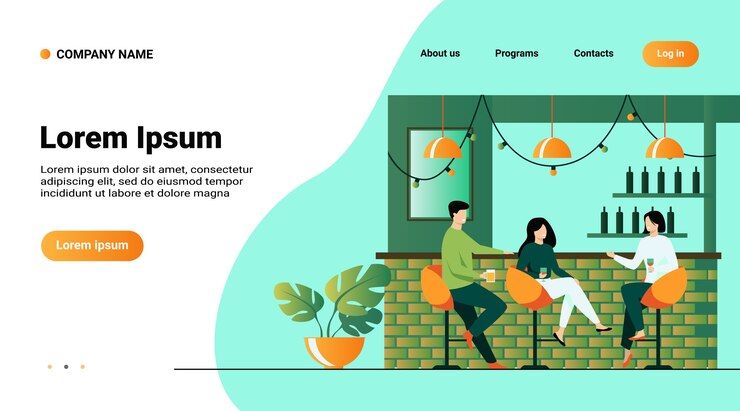 Free Vector website template, landing page with illustration of leisure time in bar concept